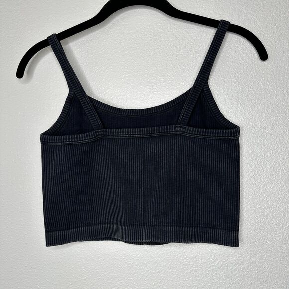 Forever 21 Faded Black Ribbed Square Neck Spaghetti Strap Crop Tank Top S / M - Picture 3 of 9